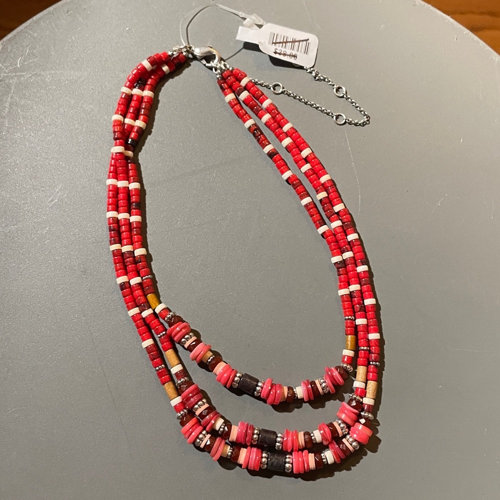 Free People red multi strand beaded layered necklace, NWT - Picture 5 of 12